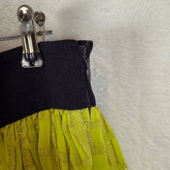 Tory Burch Colorblock Chiffon Skirt Lime with Silver Metallic Detail Size 4 - Picture 5 of 14
